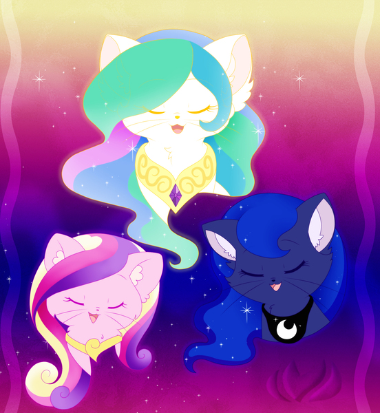 Size: 1500x1629 | Tagged: artist:raininess, cat, catdance, catified, catlestia, cute, derpibooru import, princess cadance, princess celestia, princess luna, princess mewna, safe, species swap, twilight's kingdom