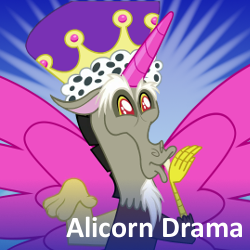 Size: 250x250 | Tagged: alicorn drama, caption, derpibooru import, discord, drama, meta, princess discord, safe, spoilered image joke, twilight's kingdom