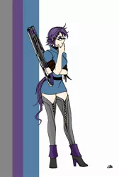 Size: 1533x2286 | Tagged: artist:danecelestia, boots, boulder (pet), clothes, crossover, derpibooru import, glasses, human, humanized, maud pie, rwby, safe, shoes, solo, sword, weapon