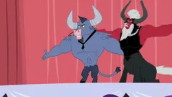 Size: 640x360 | Tagged: centaur, derpibooru import, duo, edit, edited screencap, exploitable meme, iron will, lord tirek, lord tirek's outstretched arms, male, meme, minotaur, necktie, nose piercing, nose ring, piercing, putting your hoof down, safe, screencap, spread arms, twilight's kingdom