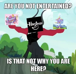 Size: 564x548 | Tagged: are you not entertained?, derpibooru import, exploitable meme, gladiator, lord tirek, lord tirek's outstretched arms, meme, rainbow power, safe, solo, to sell toys, twilight's kingdom