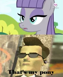 Size: 627x764 | Tagged: bodyguard, derpibooru import, exploitable meme, maud pie, maud pie (episode), meme, old, safe, sam and max, secret service, sunglasses, superball, that's my x