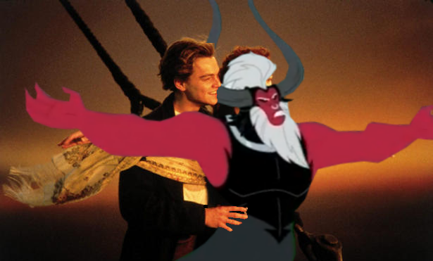 Size: 615x371 | Tagged: caption, derpibooru import, edit, exploitable meme, image macro, leonardo dicaprio, lord tirek, lord tirek's outstretched arms, meme, safe, text, titanic, twilight's kingdom