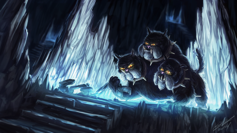 Size: 1920x1080 | Tagged: artist:assasinmonkey, cerberus, cerberus (character), chains, collar, derpibooru import, dog, dog collar, multiple heads, safe, scenery, spiked collar, tartarus, three heads, wallpaper