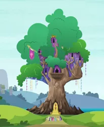 Size: 377x459 | Tagged: artist:knighty, castle, compromise, cropped, derpibooru import, edit, edited screencap, golden oaks library, good end, safe, save tree, screencap, tree, twilight's castle, twilight's kingdom
