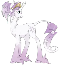 Size: 900x936 | Tagged: safe, artist:rannarbananar, derpibooru import, tree of harmony, oc, oc:harmony (heilos), ponified, unofficial characters only, classical unicorn, pony, unicorn, big crown thingy, cloven hooves, element of magic, female, flower, flower in hair, flower in tail, jewelry, leonine tail, looking back, mare, regalia, smiling, solo, unshorn fetlocks