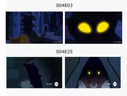 Size: 1000x755 | Tagged: castle mane-ia, comparison, derpibooru import, foreshadowing, glowing eyes, hub logo, lord tirek, pony of shadows, safe, twilight's kingdom