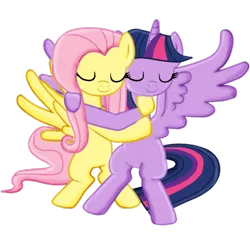 Size: 1024x1024 | Tagged: safe, artist:majkashinoda626, derpibooru import, fluttershy, twilight sparkle, twilight sparkle (alicorn), alicorn, pony, female, hug, lesbian, mare, shipping, twishy