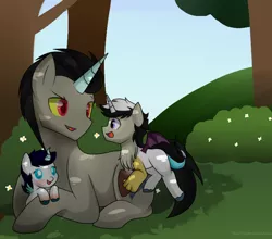 Size: 738x649 | Tagged: safe, artist:hikariviny, derpibooru import, discord, oc, oc:chaotic, oc:harmony (hikariviny), ponified, hybrid, pony, brother and sister, daddy discord, father and child, father and daughter, father and son, female, interspecies offspring, like father like daughter, like father like son, male, offspring, parent:discord, parent:princess celestia, parents:dislestia, pony discord, siblings, transformation