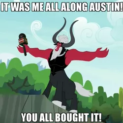 Size: 871x872 | Tagged: derpibooru import, exploitable meme, it's me austin, lord tirek, lord tirek's outstretched arms, meme, safe, solo, text, twilight's kingdom, vince mcmahon, wwe