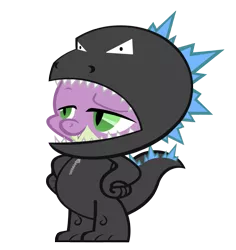 Size: 900x952 | Tagged: artist:flare-chaser, clothes, costume, cute, derpibooru import, godzilla, godzilla (series), safe, solo, spike, spikezilla, suit