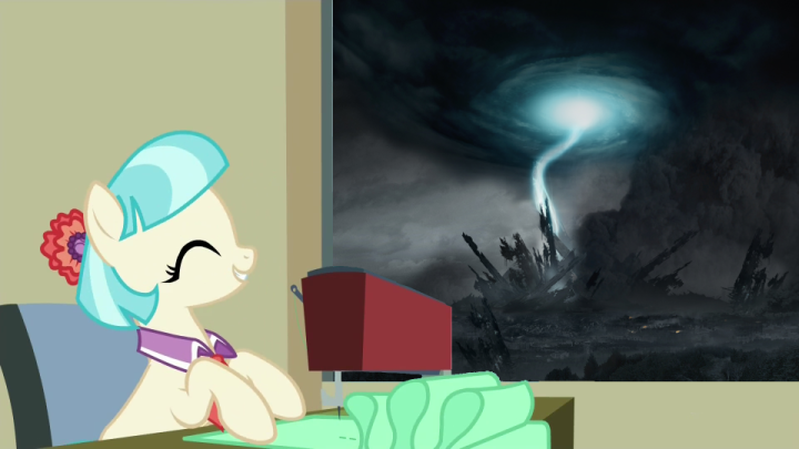 Size: 720x405 | Tagged: coco pommel, derpibooru import, edit, half-life, half-life 2, safe, screencap, solo, super portal, twilight's kingdom, window