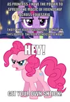 Size: 512x748 | Tagged: safe, derpibooru import, pinkie pie, twilight sparkle, twilight sparkle (alicorn), alicorn, pony, twilight's kingdom, female, mare, silly