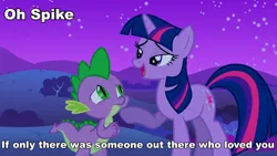 Size: 960x540 | Tagged: safe, derpibooru import, edit, spike, twilight sparkle, abuse, caption, frozen (movie), if only somebody loved you, image, image macro, meme, png, spikeabuse, text, twibitch sparkle