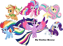 Size: 4123x3034 | Tagged: safe, artist:vector-brony, derpibooru import, applejack, fluttershy, pinkie pie, rainbow dash, rarity, twilight sparkle, twilight sparkle (alicorn), alicorn, pony, twilight's kingdom, female, mane six, mare, rainbow power, simple background, transparent background, vector