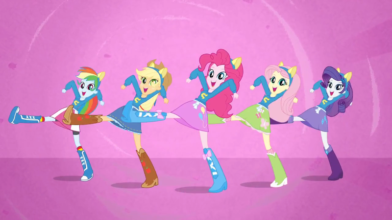 Size: 1280x720 | Tagged: safe, derpibooru import, screencap, applejack, fluttershy, pinkie pie, rainbow dash, rarity, equestria girls, equestria girls (movie), helping twilight win the crown, humane five, wondercolts