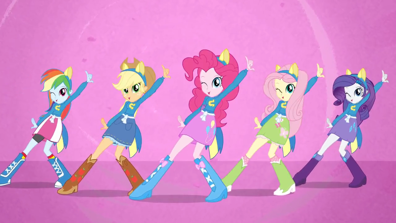 Size: 1280x720 | Tagged: safe, derpibooru import, screencap, applejack, fluttershy, pinkie pie, rainbow dash, rarity, equestria girls, equestria girls (movie), helping twilight win the crown, wondercolts