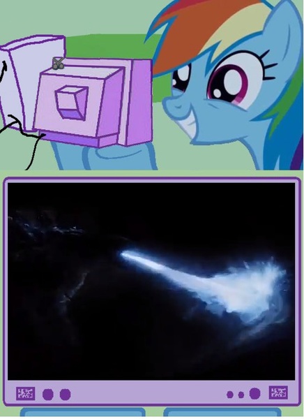 Size: 512x704 | Tagged: atomic breath, atomic ray, derpibooru import, exploitable meme, godzilla, godzilla 2014, godzilla (series), kaiju, meme, obligatory pony, rainbow dash, safe, spoiler:godzilla 2014, tv meme