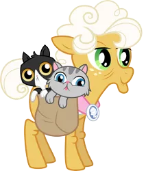 Size: 6904x8101 | Tagged: safe, artist:gezawatt, derpibooru import, goldie delicious, cat, earth pony, pony, pinkie apple pie, :p, absurd resolution, animal, bag, female, goldie delicious' cats, mare, silly, simple background, solo, tongue out, transparent background, vector