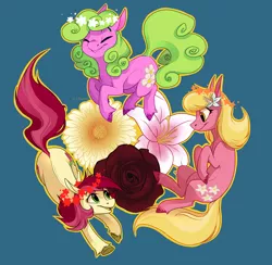 Size: 800x782 | Tagged: artist:sutexii, daisy, derpibooru import, floral head wreath, flower, flower trio, flower wishes, lily, lily (flower), lily valley, rose, roseluck, safe, unshorn fetlocks