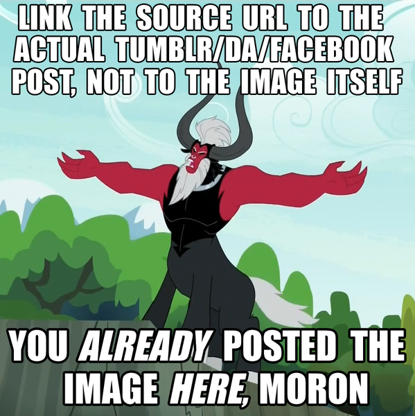 Size: 871x872 | Tagged: caption, derpibooru import, exploitable meme, image macro, irony, lord tirek, lord tirek's outstretched arms, meme, meta, safe, solo, text, twilight's kingdom