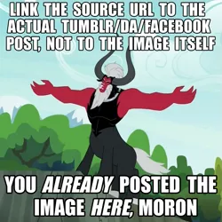 Size: 871x872 | Tagged: caption, derpibooru import, exploitable meme, image macro, irony, lord tirek, lord tirek's outstretched arms, meme, meta, safe, solo, text, twilight's kingdom