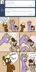 Size: 1000x1962 | Tagged: artist:strangerdanger, askcookieandbrann, blushing, comic, cute, derpibooru import, eye contact, eyes closed, floppy ears, frown, heart, holding hooves, kissing, looking at each other, nervous, oc, oc:brann flakes, oc:cookie dough, oc:cookie dough (trottingham), oc:nanaimo, open mouth, safe, smiling, speech bubble, spread wings, sweat, :t, tumblr, unofficial characters only, wide eyes, wingboner, wings