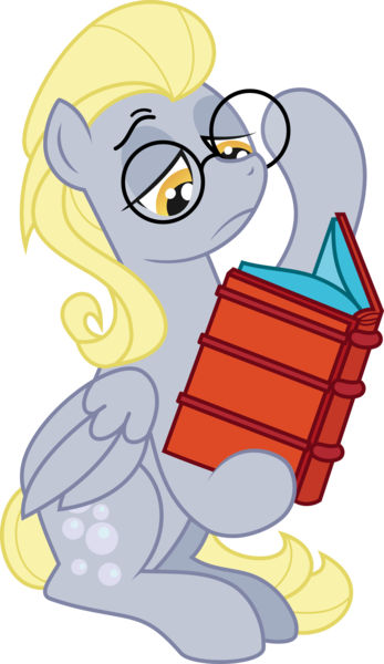 Size: 1737x3000 | Tagged: safe, artist:katequantum, derpibooru import, idw, derpy hooves, pegasus, pony, alternate hairstyle, book, bright eyes (mirror universe), dark mirror universe, female, glasses, mare, mirror universe, solo