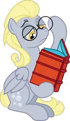 Size: 1737x3000 | Tagged: safe, artist:katequantum, derpibooru import, idw, derpy hooves, pegasus, pony, alternate hairstyle, book, bright eyes (mirror universe), dark mirror universe, female, glasses, mare, mirror universe, solo