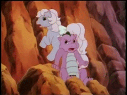 Size: 251x188 | Tagged: safe, derpibooru import, screencap, baby lickety split, spike, pony, my little pony: the movie (g1), animated, butt, butt touch, female, g1, hand on butt, mare, plot, pushing, rump push