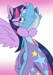 Size: 607x858 | Tagged: safe, artist:ranban, derpibooru import, trixie, twilight sparkle, twilight sparkle (alicorn), alicorn, pony, blushing, female, kissing, lesbian, mare, shipping, surprise kiss, twixie