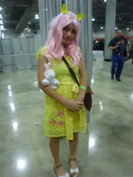 Size: 2448x3264 | Tagged: 2013, animate! miami, artist:brisi123, clothes, convention, cosplay, costume, derpibooru import, fluttershy, human, irl, irl human, photo, plushie, safe, solo