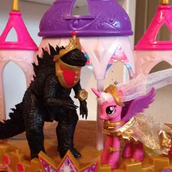 Size: 1280x1280 | Tagged: safe, derpibooru import, princess cadance, alicorn, kaiju, pony, brushable, crossover, godzilla, godzilla (series), godzilla 2014, irl, neca, photo, toy