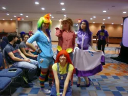 Size: 3264x2448 | Tagged: 2013, animate! miami, apple bloom, applejack, artist:naturesrose, artist needed, artist:rainboo-ashe, clothes, convention, cosplay, costume, derpibooru import, human, irl, irl human, measuring tape, photo, rainbow dash, rarity, safe