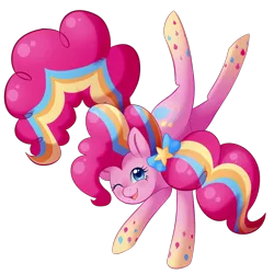 Size: 1100x1100 | Tagged: artist:uncertainstardust, backbend, derpibooru import, one eye closed, pinkie pie, rainbow power, safe, solo, twilight's kingdom, wink