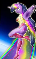Size: 580x931 | Tagged: alicorn, anthro, artist:odiz, derpibooru import, rainbow power, safe, solo, supergirl, super saiyan princess, twilight's kingdom, twilight sparkle, twilight sparkle (alicorn)