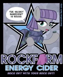 Size: 600x739 | Tagged: artist:pixelkitties, boulder (pet), derpibooru import, energy drink, looking at you, maud pie, rockstar, safe, solo, speech bubble