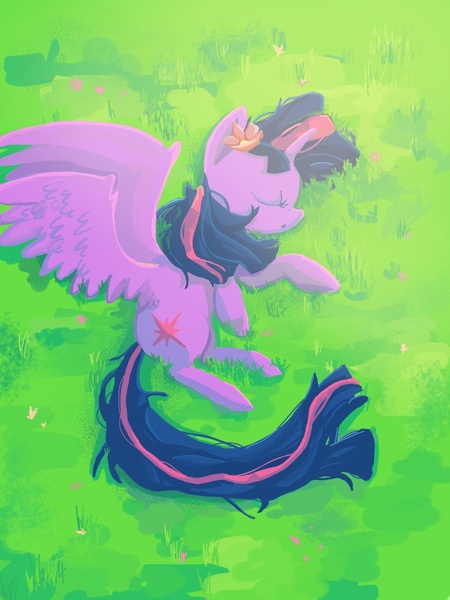 Size: 768x1024 | Tagged: safe, artist:berryden, derpibooru import, twilight sparkle, twilight sparkle (alicorn), alicorn, pony, female, grass, mare, solo