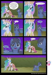 Size: 2000x2853 | Tagged: artist:mlp-silver-quill, breaking the fourth wall, comic, comic:a princess' tears, derpibooru import, fourth wall, oc, oc:clutterstep, pinkie pie, princess celestia, safe