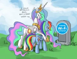 Size: 910x700 | Tagged: safe, artist:ponykillerx, derpibooru import, edit, princess celestia, rainbow dash, alicorn, pegasus, pony, bitchlestia, butt, celestia's grave meme, exploitable meme, female, implied death, mare, meme, nintendo, nintendo wi-fi connection, obligatory pony, plot