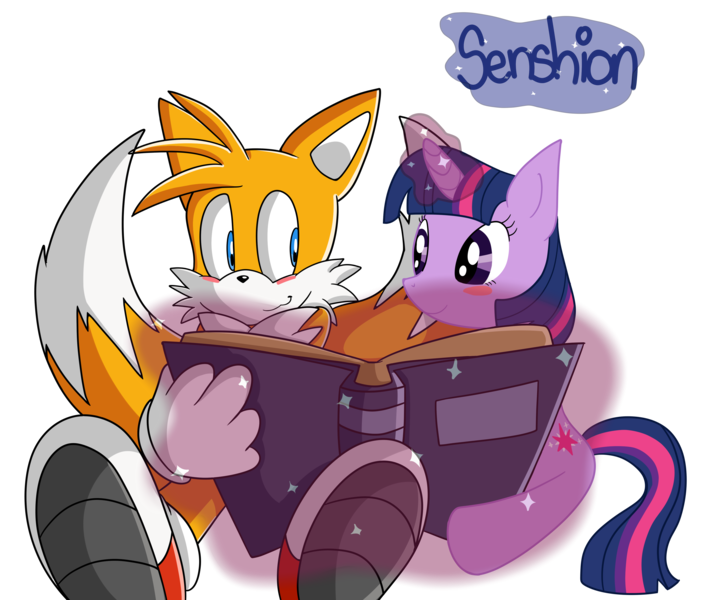 Size: 4000x3378 | Tagged: artist:senshion, blushing, crossover, crossover shipping, derpibooru import, miles "tails" prower, safe, shipping, simple background, sonic the hedgehog, sonic the hedgehog (series), transparent background, twilight sparkle, twitails