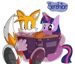 Size: 4000x3378 | Tagged: artist:senshion, blushing, crossover, crossover shipping, derpibooru import, miles "tails" prower, safe, shipping, simple background, sonic the hedgehog, sonic the hedgehog (series), transparent background, twilight sparkle, twitails