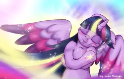 Size: 1800x1152 | Tagged: safe, artist:jcosneverexisted, derpibooru import, twilight sparkle, twilight sparkle (alicorn), alicorn, pony, twilight's kingdom, chest fluff, female, mare, rainbow power, solo