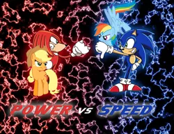 Size: 3311x2550 | Tagged: applejack, artist:lightdegel, crossover, derpibooru import, knuckles the echidna, power, rainbow dash, rivalry, safe, sonic the hedgehog, sonic the hedgehog (series), sonic x, speed