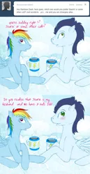 Size: 400x776 | Tagged: safe, artist:tinuleaf, derpibooru import, rainbow dash, soarin', ask rainbow dash family, coffee, female, male, shipping, soarindash, straight, tumblr