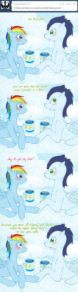 Size: 400x1477 | Tagged: safe, artist:tinuleaf, derpibooru import, rainbow dash, soarin', ask rainbow dash family, coffee, female, male, shipping, soarindash, straight, tumblr