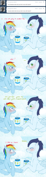 Size: 400x1526 | Tagged: safe, artist:tinuleaf, derpibooru import, rainbow dash, soarin', ask rainbow dash family, coffee, female, male, shipping, soarindash, straight, tumblr