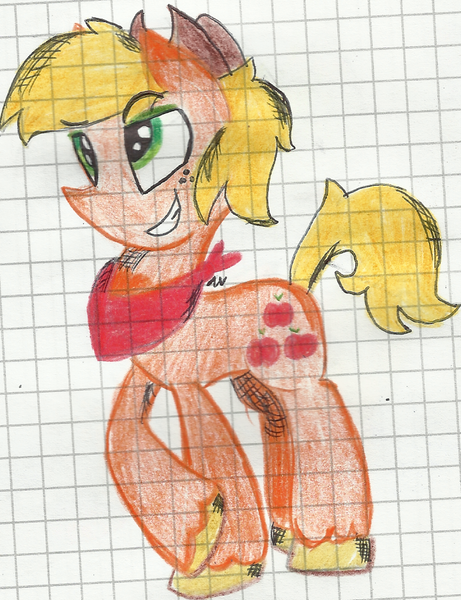 Size: 720x937 | Tagged: applejack, applejack (male), artist:blanquiwiis, bandana, derpibooru import, graph paper, rule 63, safe, solo, traditional art