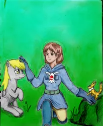 Size: 2354x2877 | Tagged: artist:5618yevon, artist:sdf1jjak, crossover, derpibooru import, derpy hooves, grass, hayao miyazaki, high res, human, nausicaa & derpy, nausicaa of the valley of the wind, rock, safe, squirrel fox, studio ghibli, teto, that one nameless background pony we all know and love, traditional art