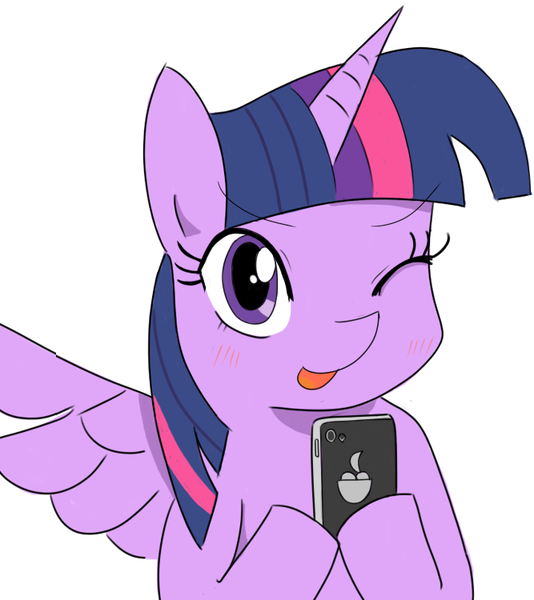 Size: 667x750 | Tagged: safe, artist:timorikawa, derpibooru import, twilight sparkle, twilight sparkle (alicorn), alicorn, pony, female, mare, mobile phone, one eye closed, phone, pixiv, selfie, smartphone, solo, wink